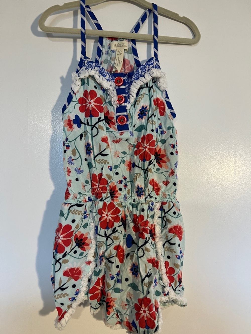 Matilda Jane Aqua Floral Romper with Blue Straps
